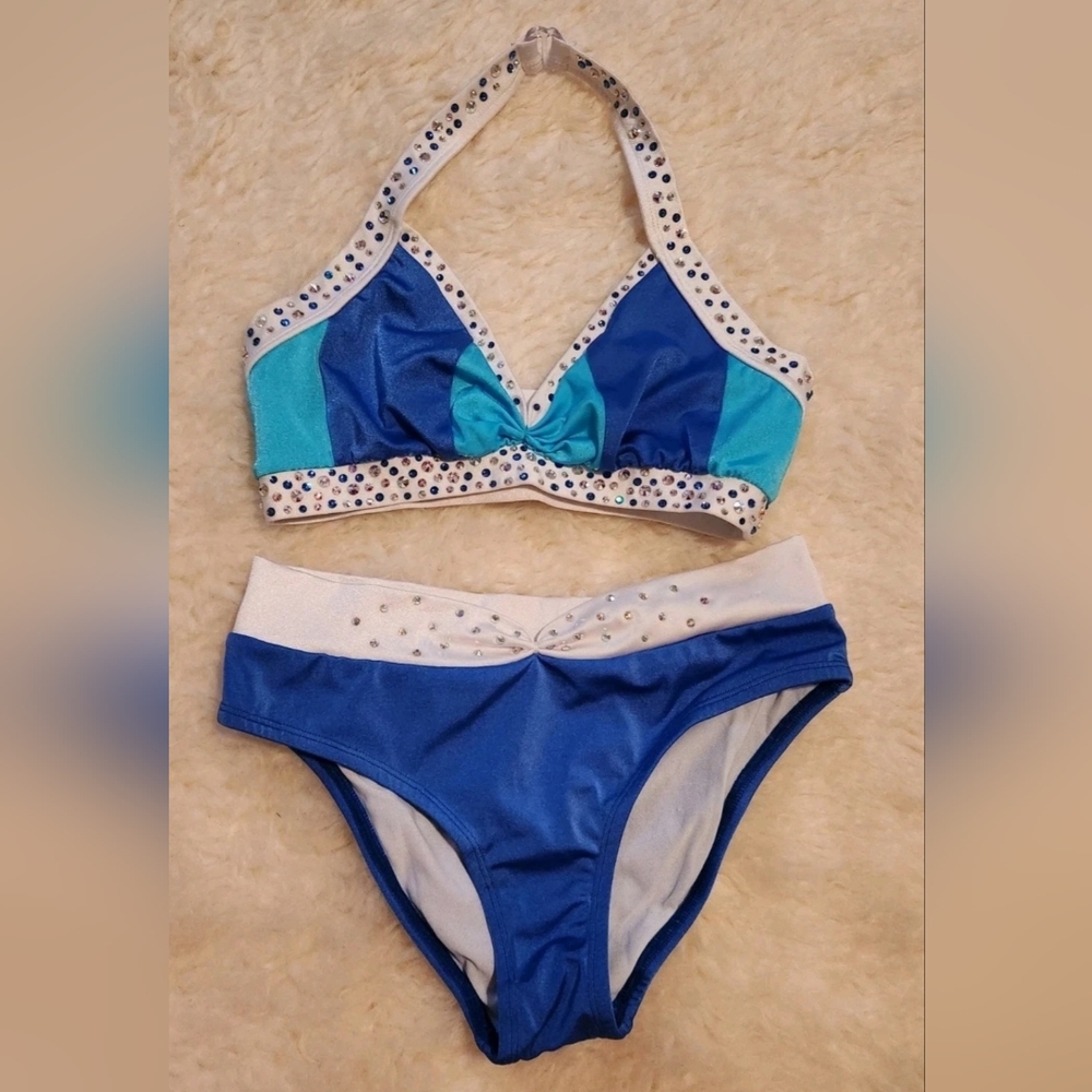 DALLASWEAR UNIFORMS Audition Cheer Dance Set  Blue White & Bling Size S